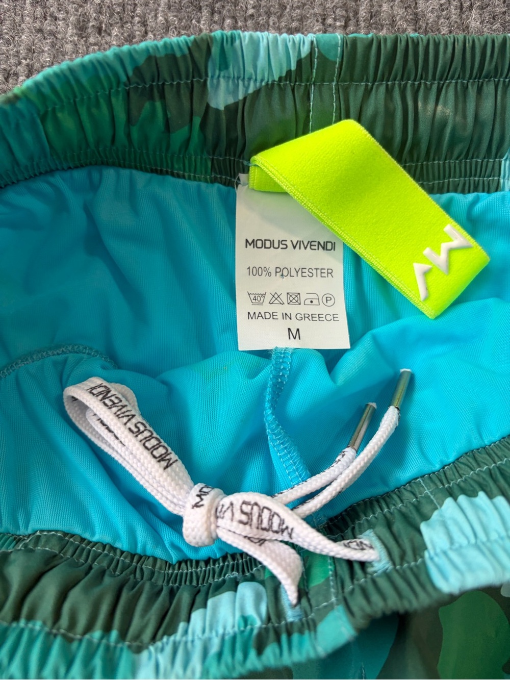 Modus Vivendi Mens M Swim Shorts Green Aqua Camo Made in Greece NWOT - Picture 6 of 6